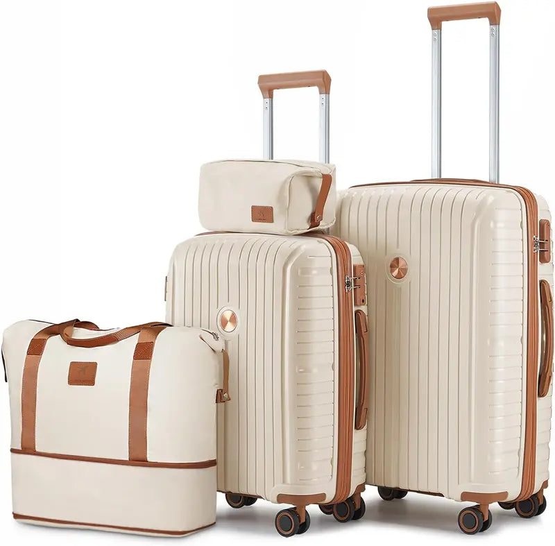Lightweight 5-Piece PP Hardshell Carry-On Luggage Set Dual Spinner Wheels & TSA Lock Travel Suitcases