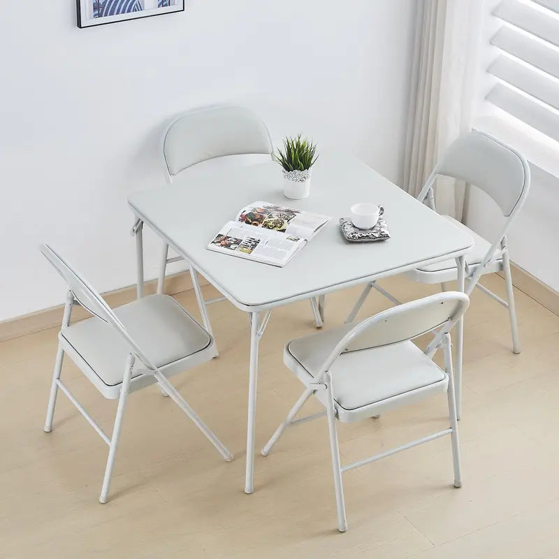 Heavy-Duty White Folding Chair Pack (4) Vinyl-Padded Seat, Metal Frame, Ideal for Events, Meetings, or Dining