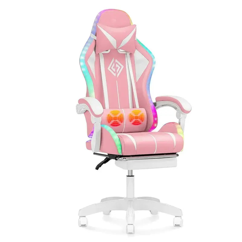 RGB LED Gaming Chair with Massage Function & Reclining Support