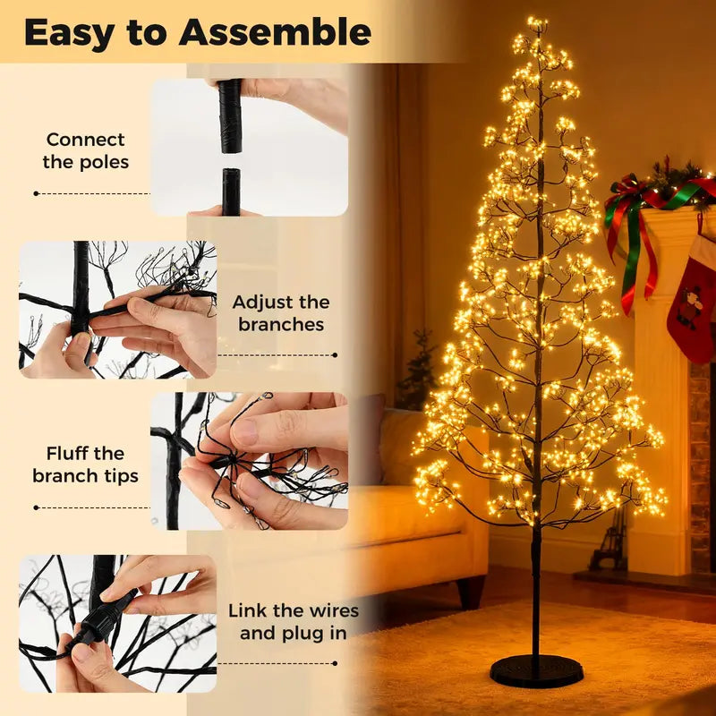 5/6/7-Foot Pre-Lit LED Alpine Tree with 1000 Warm White Lights and Stable Weighted Base
