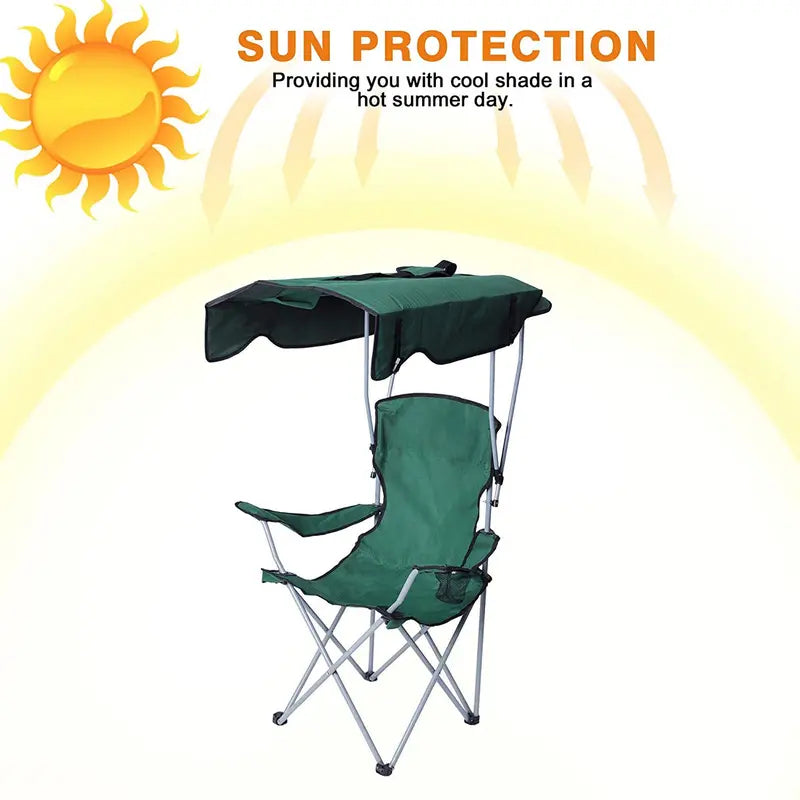 KARMAS PRODUCT Canopy Camping Fishing Beach Chair Folding Durable Sunscreen Outdoor Patio Lawn Seat with Cup Holder, Green