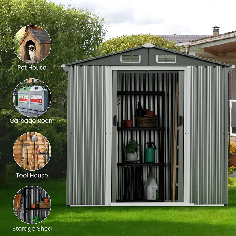 6′ x 4′ Galvanized Metal Outdoor Storage Shed Rust-Resistant Tool House with Reinforced Frame
