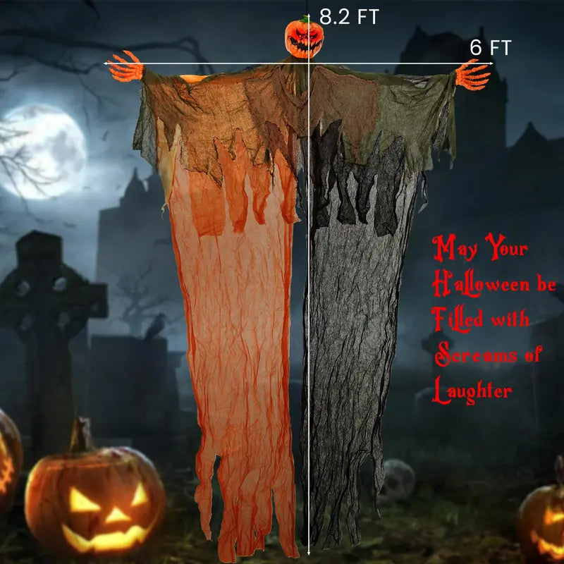 6 ft Hanging Ghost Pumpkin Man Animated Halloween Decor with Red LED Eyes & Articulating Limbs