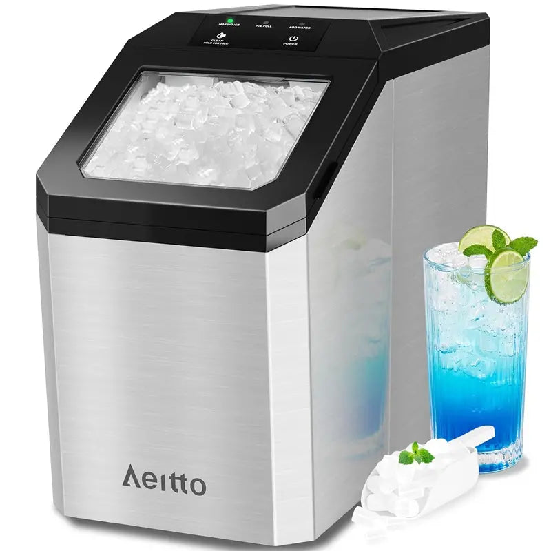 Aeitto 42 lbs/Day Silver Nugget Ice Maker 1.5L Tank, Rapid 6-Minute Ice Release & Portable Design