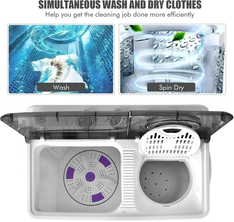 COSTWAY Dual-Tub Washing Machine 26 LB Total Capacity (18 LB Wash + 8 LB Spin) with Drain Pump