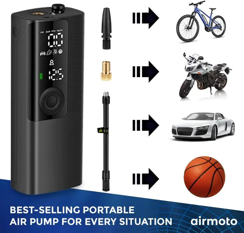 Airmoto Digital Tire Inflator Portable 12V Air Pump with Precision Gauge, Auto Shut-Off & Bright LED Light
