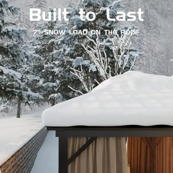 10′ x 10′ All-Weather Hardtop Gazebo Dual Metal Roof, Aluminum Structure, Netting & Curtains, Khaki Patio Shelter