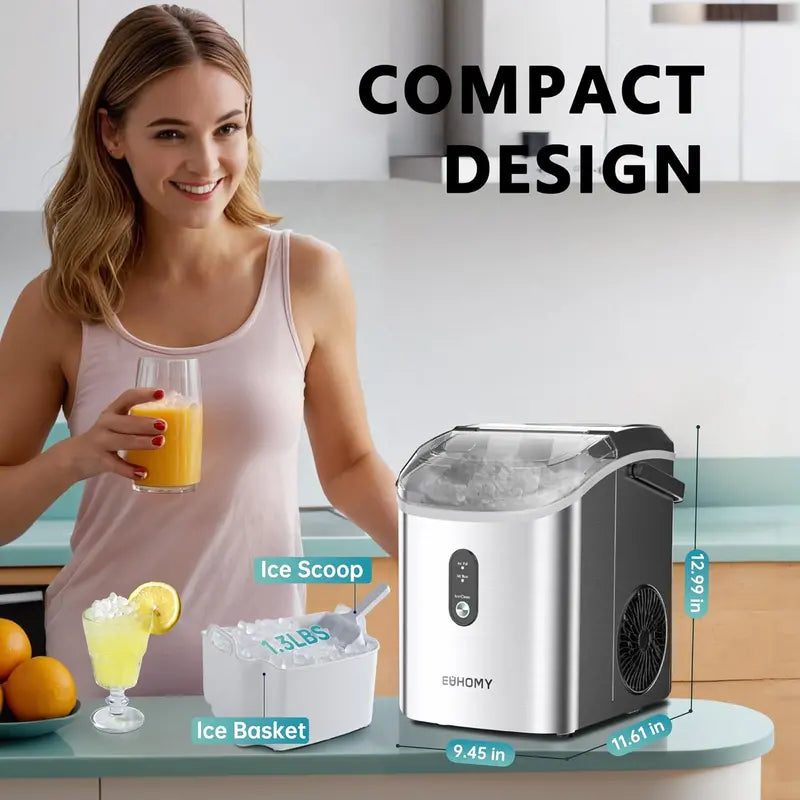 EUHOMY Sonic Nugget Ice Maker Countertop Pellet Ice Machine, 34 lbs/Day Output, Auto-Clean, Handle Design, Includes Scoop & Basket