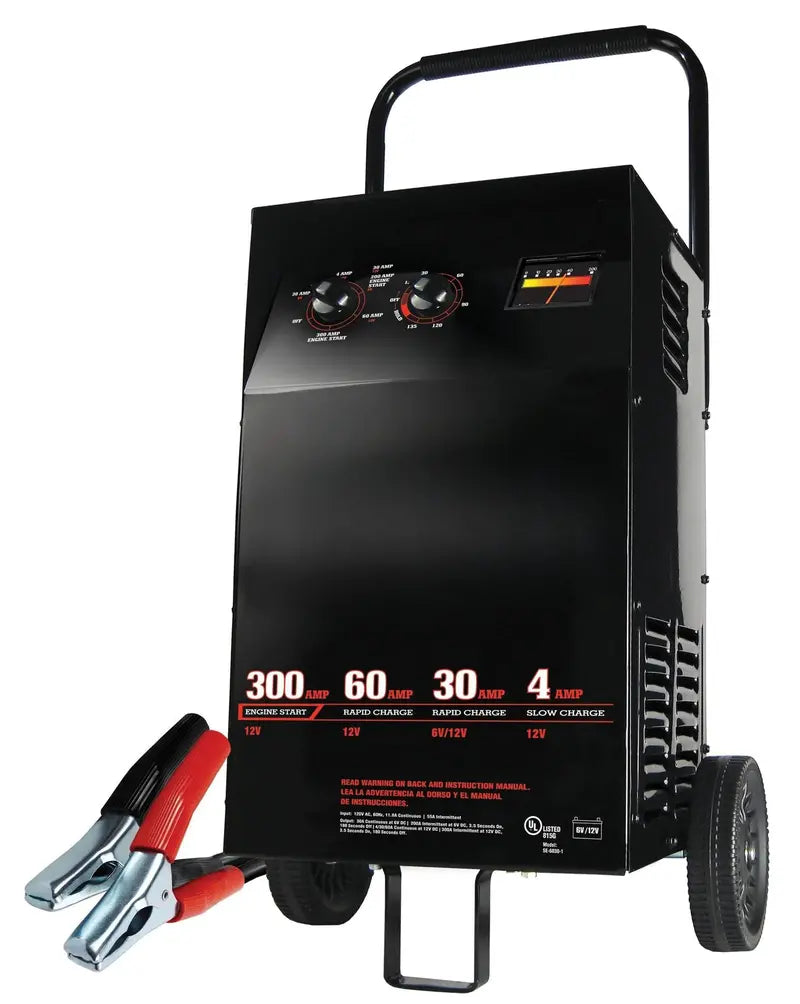 Dual-Voltage (6V/12V) Electric Battery Charger & Engine Starter 300 Crank Amps, Manual Timer, Marine & Automotive Compatible