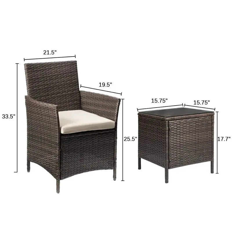 Devoko 3-Piece Patio Furniture Set Durable PE Rattan Chairs & Table for Indoor/Outdoor Use