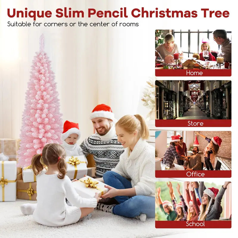 5-Foot Pink Slim Pencil Christmas Tree — Unlit Skinny Design with 328 Branch Tips