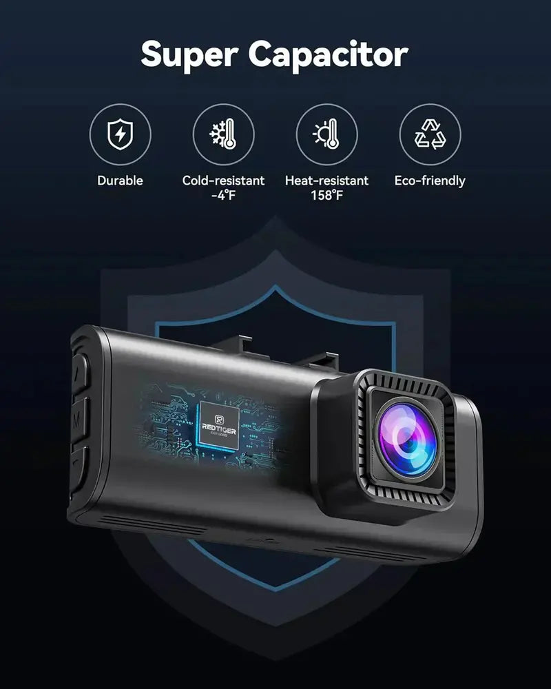 4K Front + 2.5K Rear Dual Dash Cam with Wi-Fi, GPS, and Preloaded 32GB Memory Card