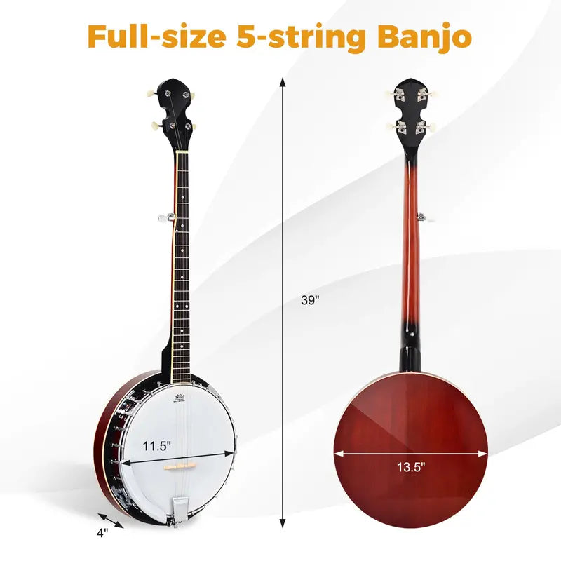 5-String Open-Back Banjo Professional-Grade Remo Synthetic Drumhead