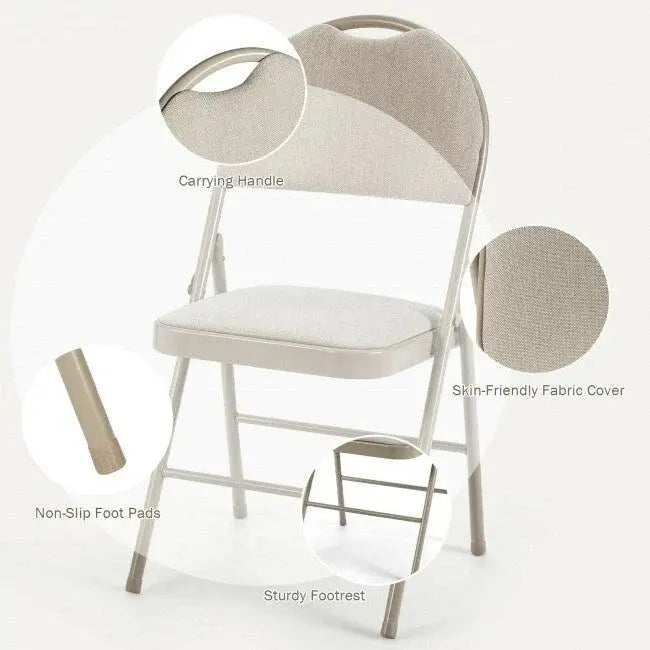 6-Pack Folding Chairs Portable Padded Dining or Office Seats (Beige, 18.5″ x 20″ x 35″)