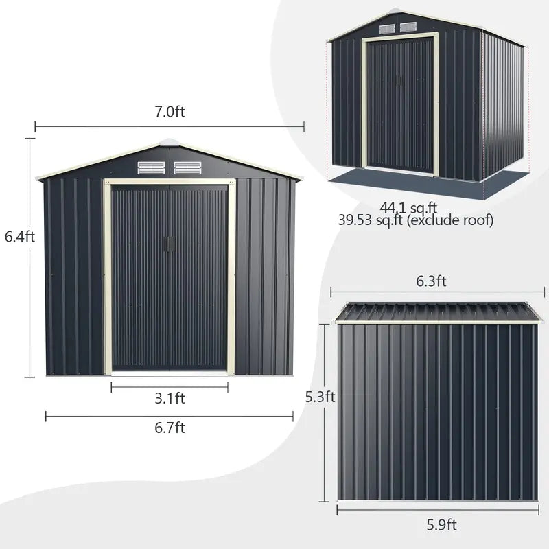 Heavy-Duty Metal Storage Shed Outdoor 7’x6′, 9’x6′, or 9’x8′ Building with Vents & Sliding Doors
