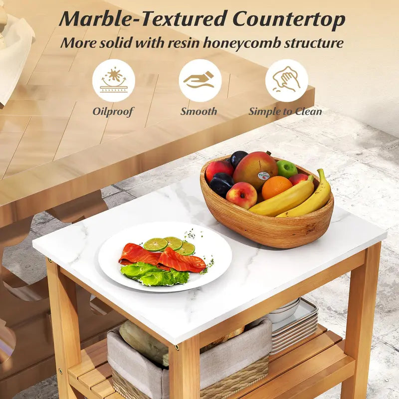 Three-Tier Patio Bar Cabinet Faux Marble Countertop Serving Table for Outdoor Entertaining