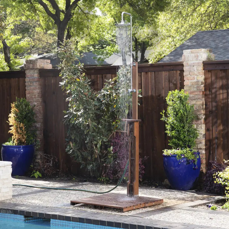 Freestanding Stainless Steel Outdoor Shower Tower with Duckboard 94.5 Inches High