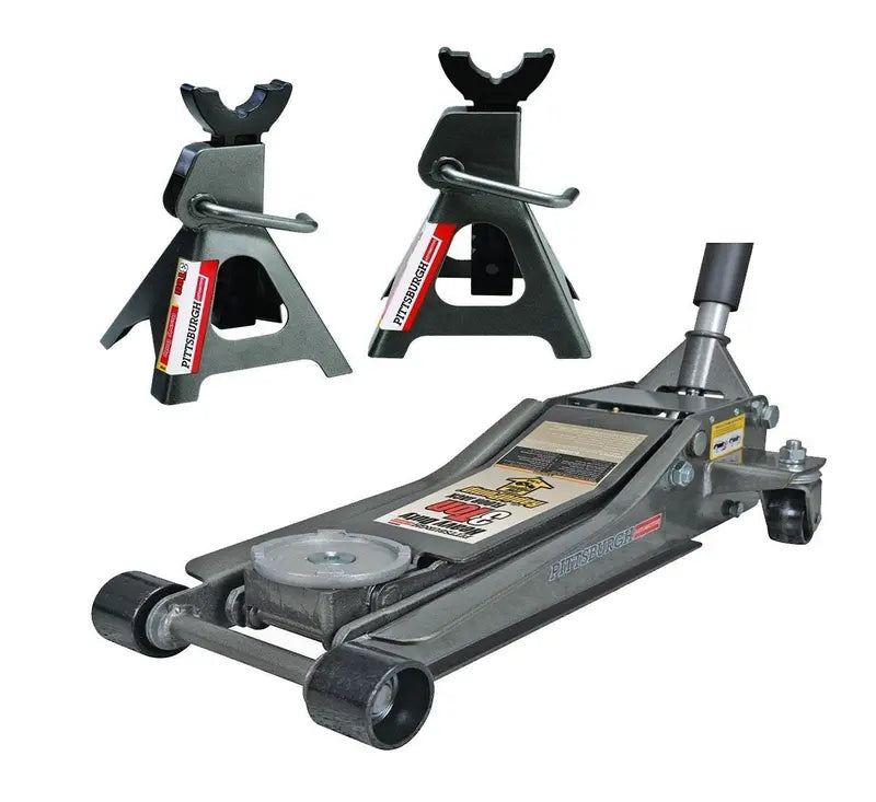 2025 Pittsburgh 3-Ton Low-Profile Floor Jack + Stands Set Rapid Pump Quick-Lift Technology