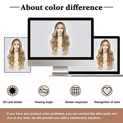 NAYOO 26″ Ombre Blonde Wavy Wig for Women Heat Resistant, Natural Look, Daily Party Use