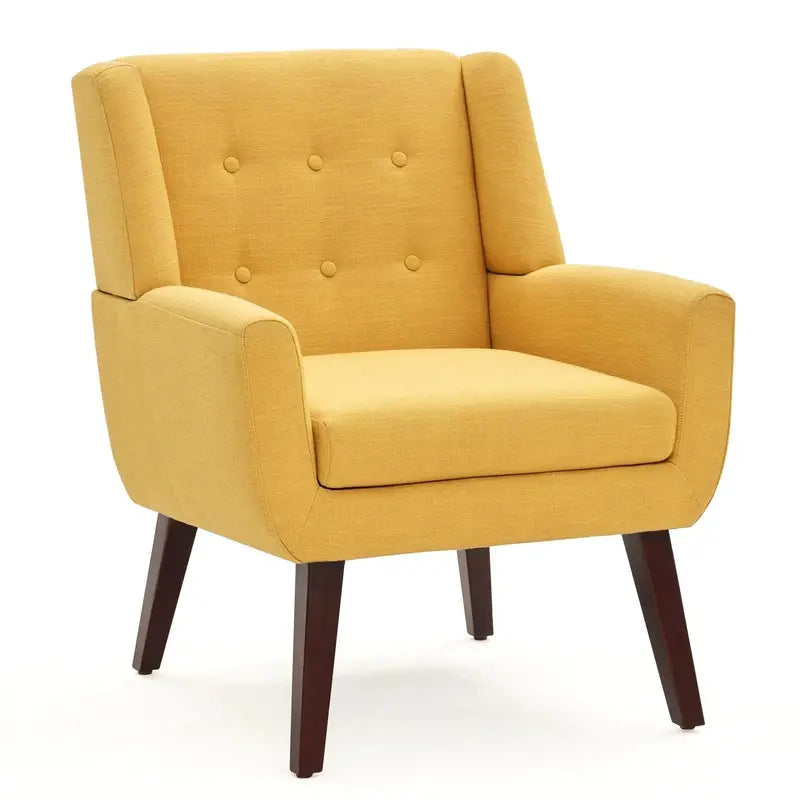 Huimo Mid-Century Modern Accent Chair Button-Tufted Beige Upholstered Reading Chair for Living Room or Bedroom