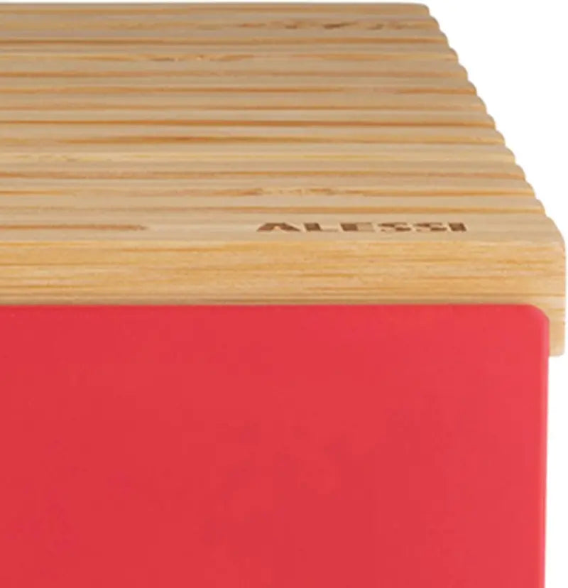 Alessi Mattina Bread Box with Bamboo Cutting Board, Steel & Epoxy Resin, Warm Grey