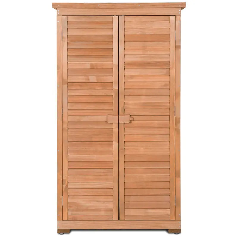 Wooden Outdoor Storage Shed Rustic Fir Wood Garden Locker with Lockable Shutter Design