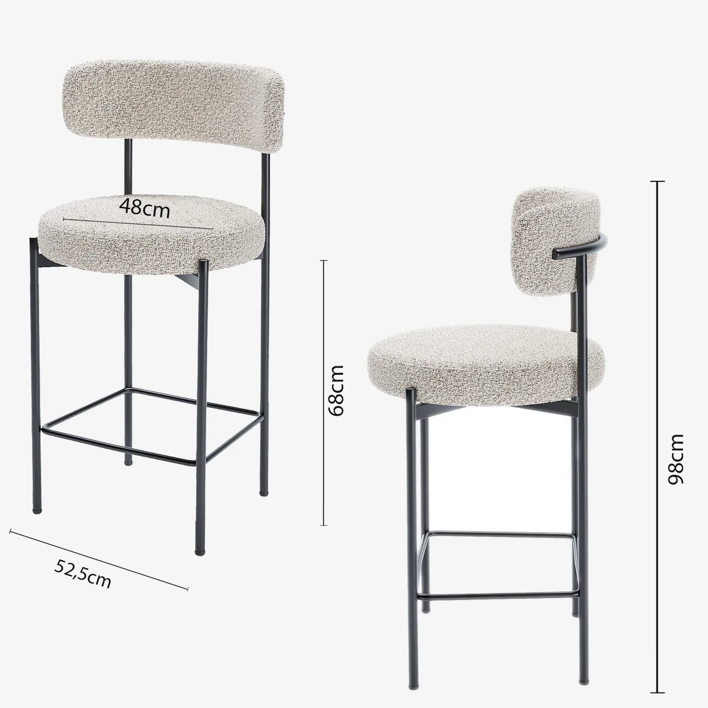 Lot de 2 tabourets de bar bouclette grise & blanche Agathe