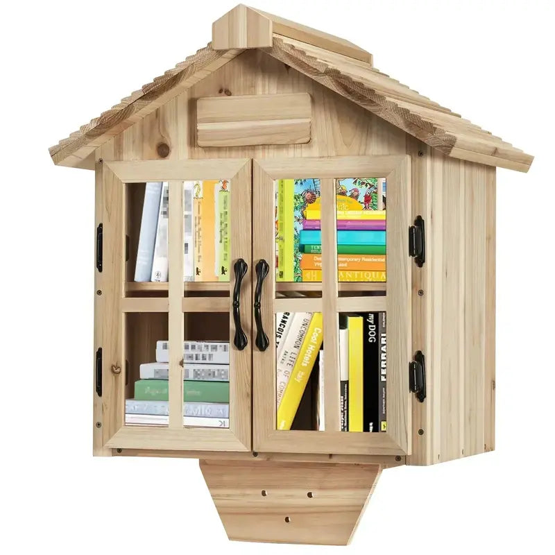 Little Library Box Kit — Free-Standing Outdoor Book Exchange Cabinet with Double Doors
