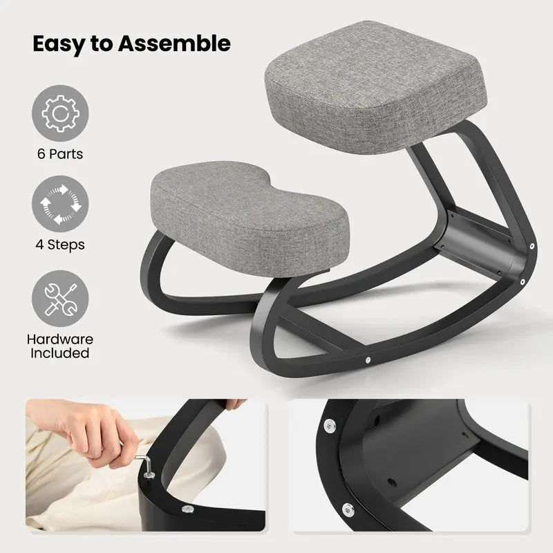 Ergonomic Kneeling Office Chair Upright Posture Support with Cushioned Seat and Knee Pads (Gray/Black)