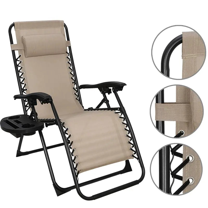 HomGarden Zero-Gravity Patio Chairs 2-Pack Steel Frame Recliners in Neutral Beige
