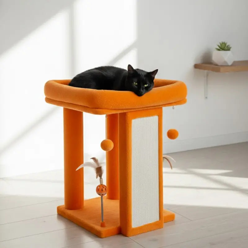 Elevated Cat Tree with Accessible Platform, Scratch Board, and Interactive Toys