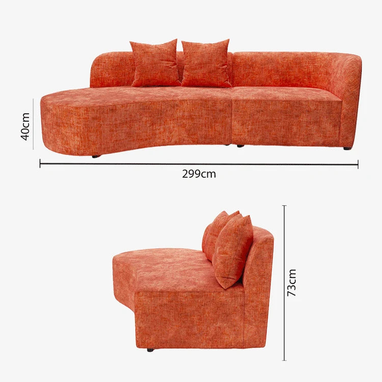 Canap sectionnel incurv 3-4 places en velours ocre Alba