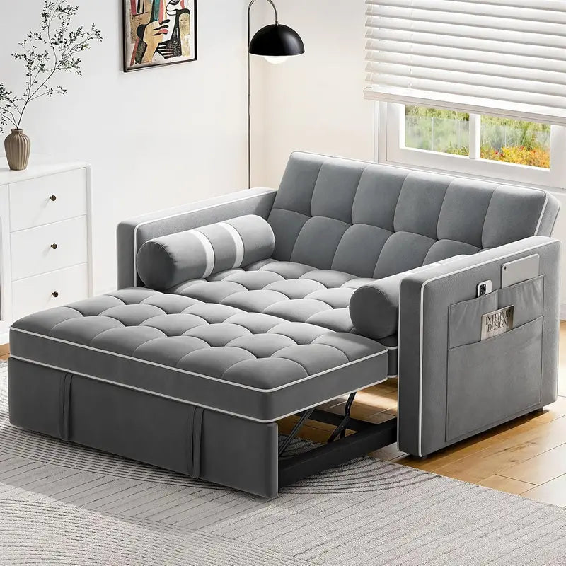 Convertible 3-in-1 Sleeper Sofa Bed Modular Futon with Reclining Backrest, Pull-Out Mattress, and Storage Compartment