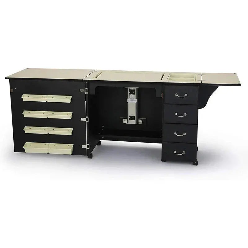Heavy-Duty Sewing Cabinet Adjustable Cutting & Crafting Station with Airlift Mechanism & Ample Storage (Black Finish)