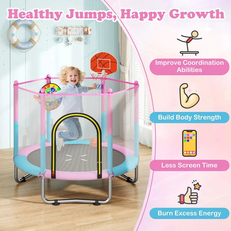 60-Inch Toddler Trampoline Safe Recreational Bouncer with Basketball Hoop for Ages 36