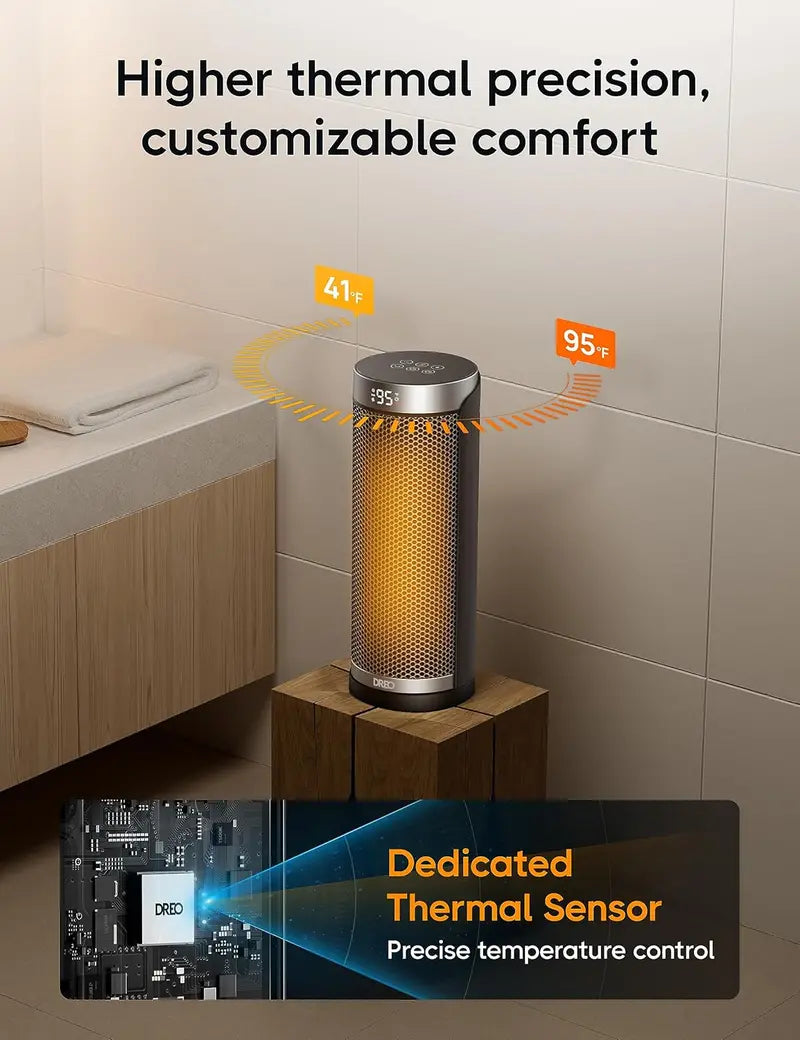 Dreo Portable 1500W Space Heater | 70° Oscillating PTC Heater with 8 Safety Protections, 5 Modes, Remote Control, 12H Timer & Ultra-Quiet Operation