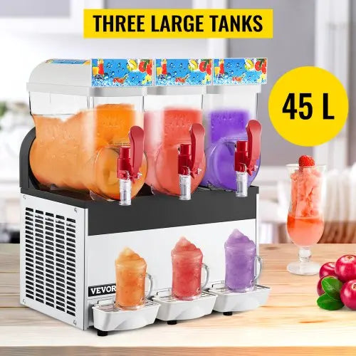 Commercial Triple-Tank Frozen Drink Machine 45L Slushy, Smoothie, and Beverage Maker