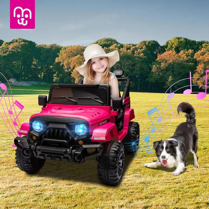 12V Kids Electric Ride-On Truck — Remote-Controlled, Twin 35W Motors, 3.5 MPH Max Speed, Bluetooth Speaker, LED Lights, Safety Belt