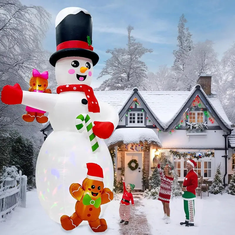 AerWo 14FT Christmas Inflatable Snowman with Gingerbread Men & LEDs for Outdoor Holiday Decor