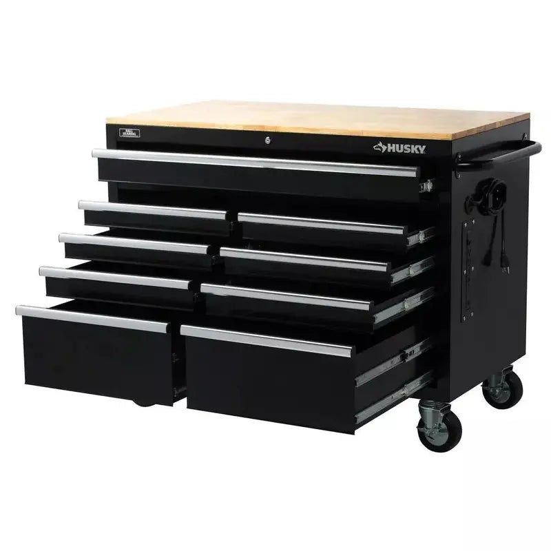46″ x 24″ 9-Drawer Gloss Black Mobile Tool Chest Deep-Storage Rolling Workbench