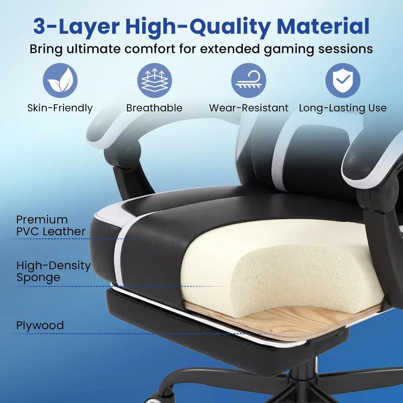 Lumbar-Support Computer Chair with Footrest & Linkage Armrests Ergonomic Design