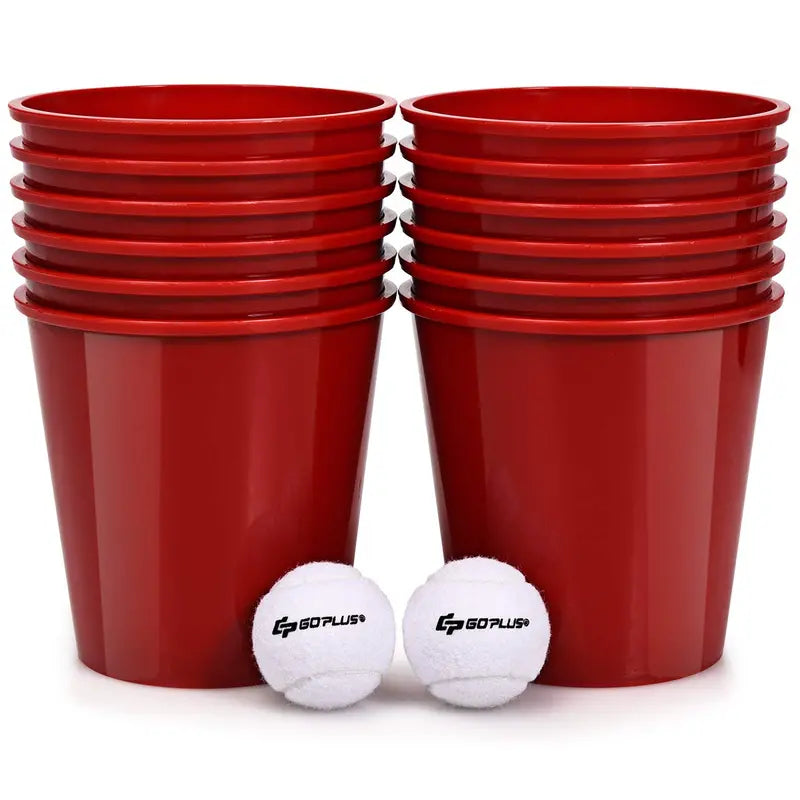 Giant Yard Pong Game Set Outdoor Bean Bag Toss with 12 Buckets, 2 Balls, and Carry Bag