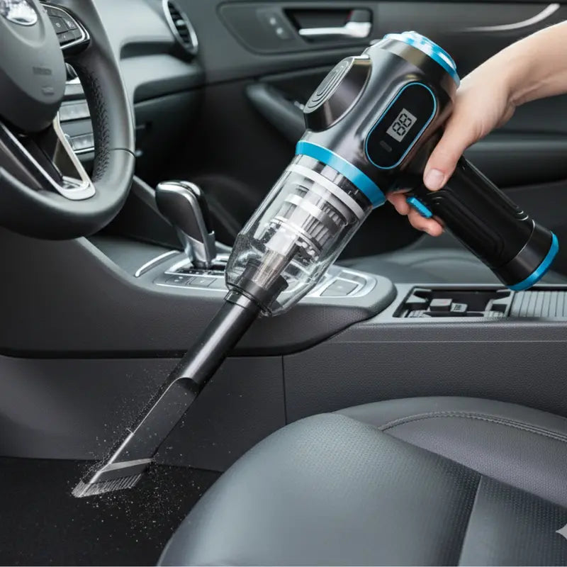 High-Performance Cordless Car Vacuum 17,000 Pa, HEPA Filtration, LCD Display, USB-C