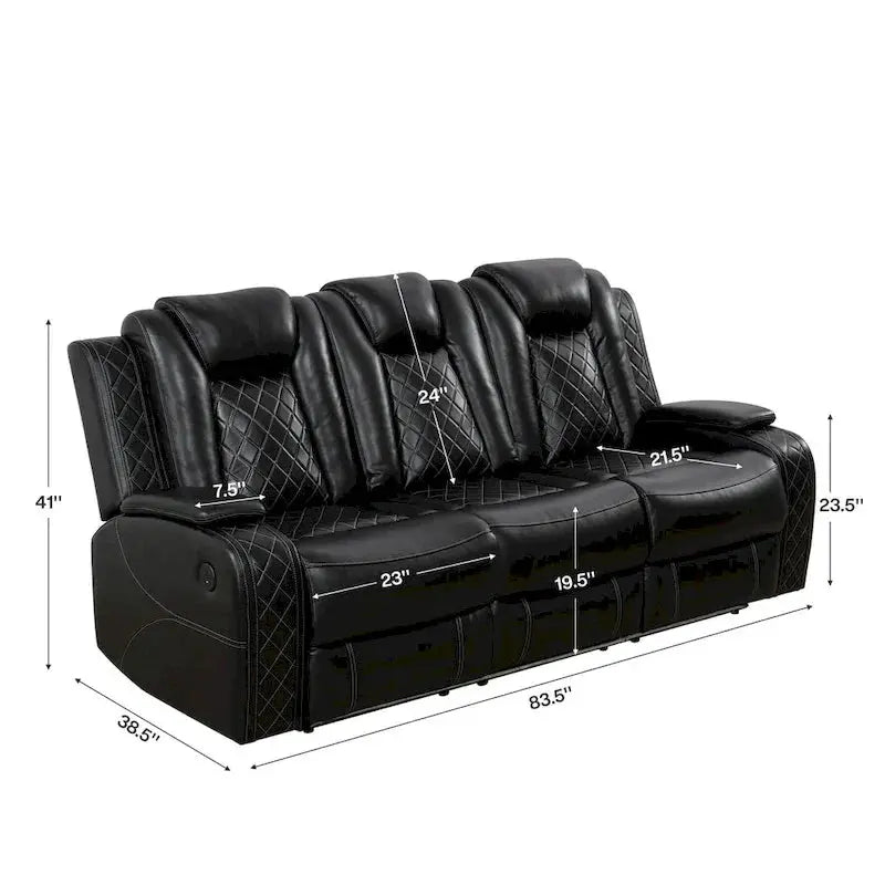 Modern 3-Piece Leather Recliner Set — Includes LED Lighting & Wireless Charging Ports