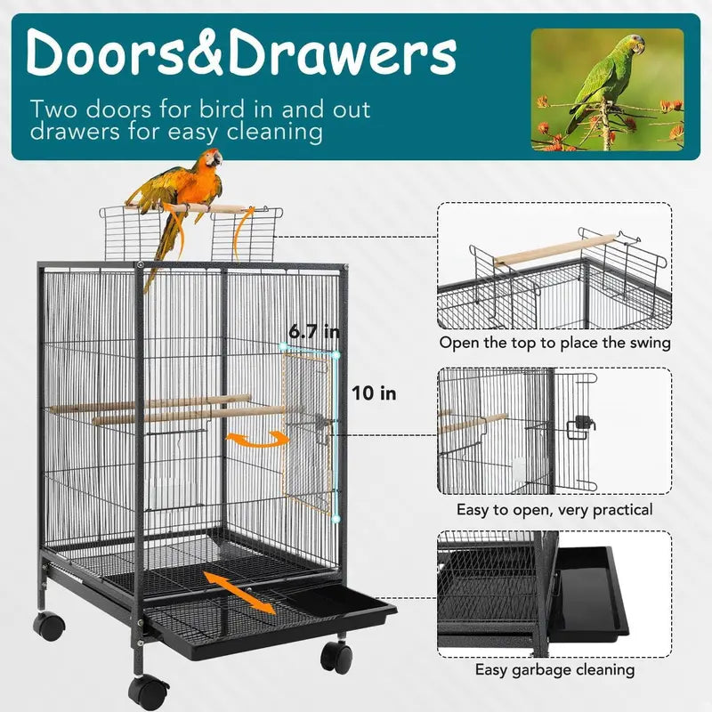 YRLLENSDAN Large Bird Cage for Parakeets, Heavy Duty 35 inch Height Bird Cages with Stand for Cocktails Parakeet Parrot Cage Birdcage for Parrots Conure Lovebird Cockatiel