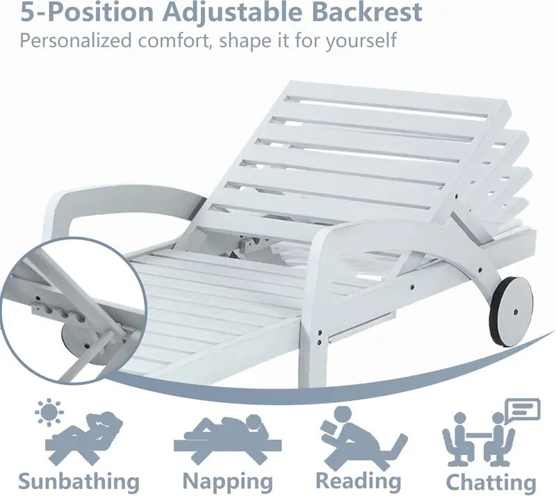 Set of 4 Wooden Poolside Chaise Lounges 5-Position Adjustable Recliners with Pull-Out Side Tables, Patio or Deck Ready
