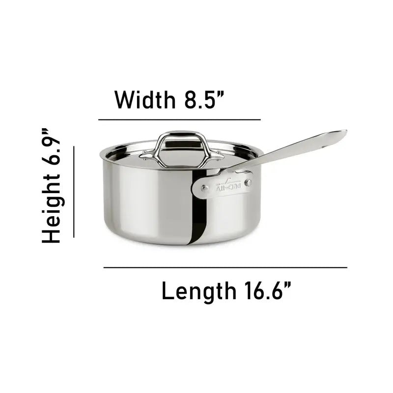 All-Clad D3 Stainless Steel 3-Quart Saucepan with Lid Tri-Ply Bonded Cookware