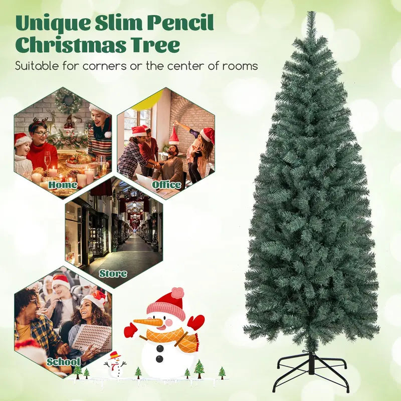 6.5-Foot Blue Slim Pencil Christmas Tree Pre-Lit with 200 Warm White & Multicolor LEDs, 9 Modes, 556 Branch Tips