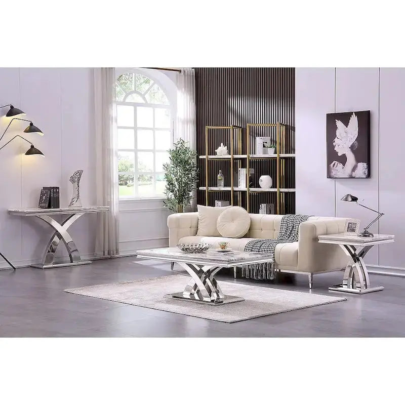 Modern 48-Inch Rectangular Coffee Table with X-Base Pedestal Design