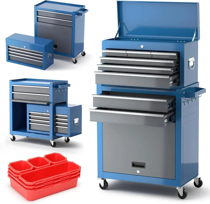 42-Inch 8-Drawer Rolling Tool Chest Heavy-Duty Mobile Garage Cabinet with Detachable Top Box and Organizational Accessories